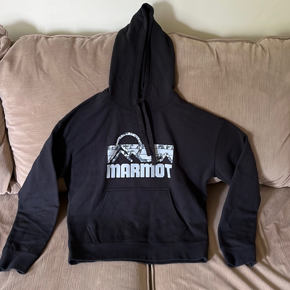 Marmot Coastal Fleece Hoodie Black with camo Logo Print